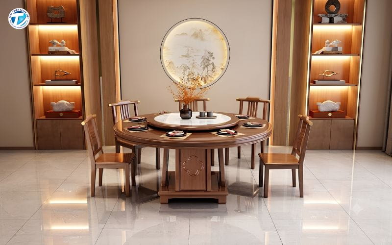 Bộ bàn ăn tròn gỗ sồi tự nhiên phong cách Scandinavian